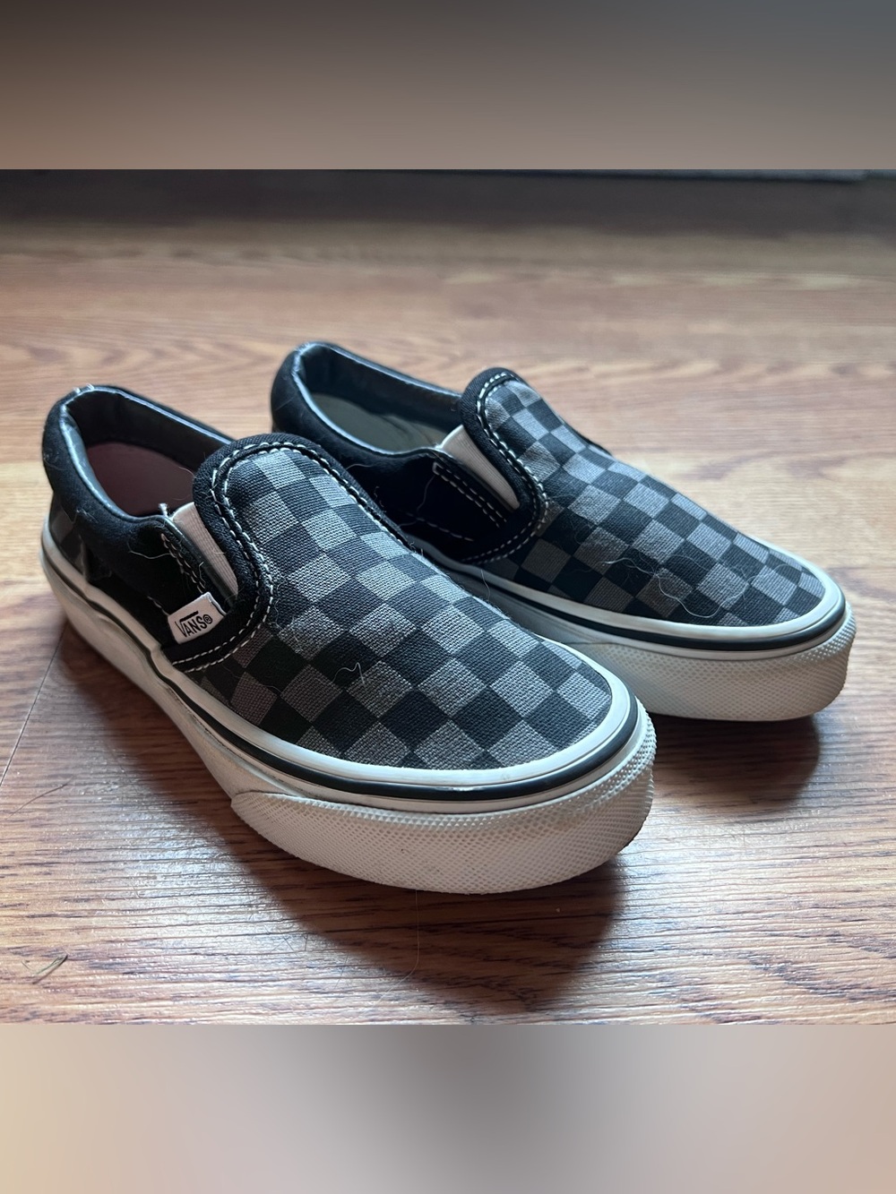 Vans Kids Slip-On Checkerboard Sneakers - Black and Gray size 11